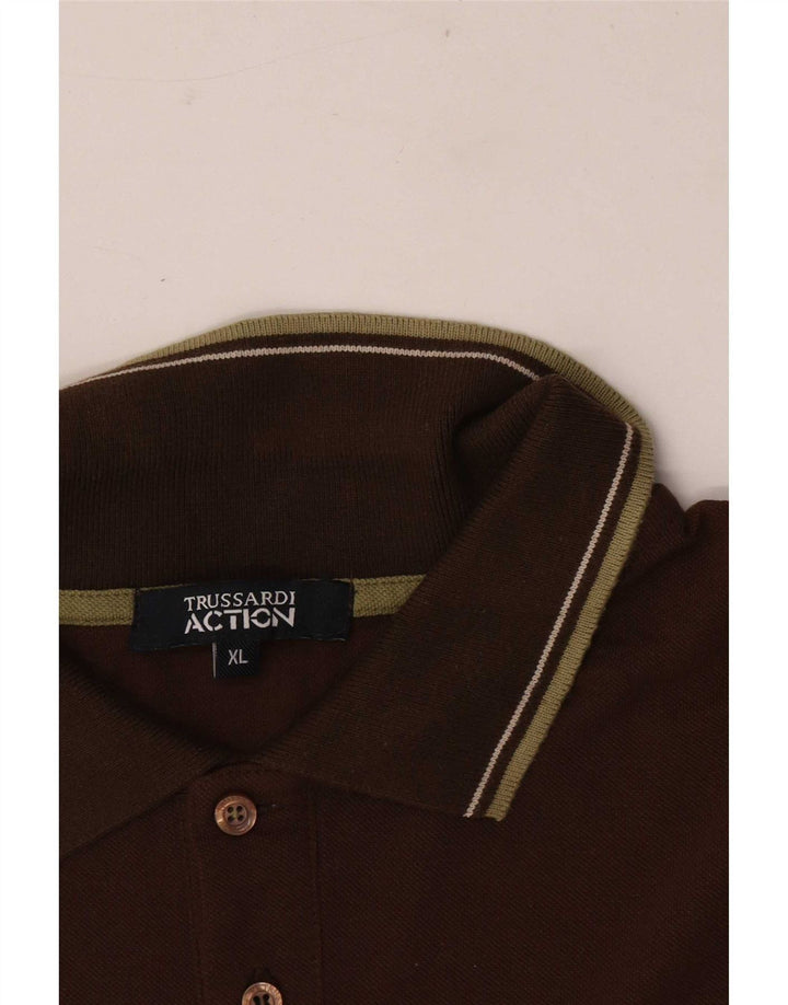 Trussardi Mens Polo Shirt XL Brown Striped