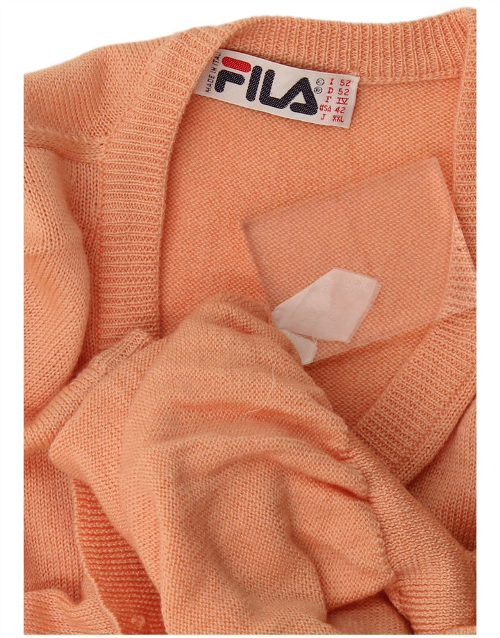 Fila Mens V-Neck Jumper Sweater IT 52 Large Orange