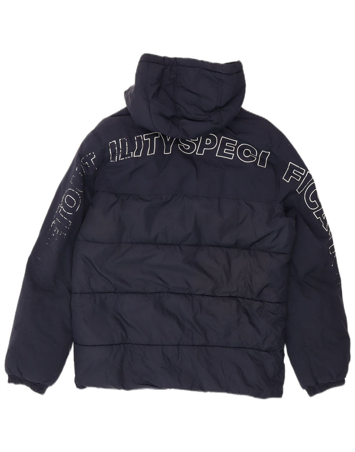 JACK & JONES Mens Graphic Hooded Padded Jacket UK 38 Medium Navy Blue