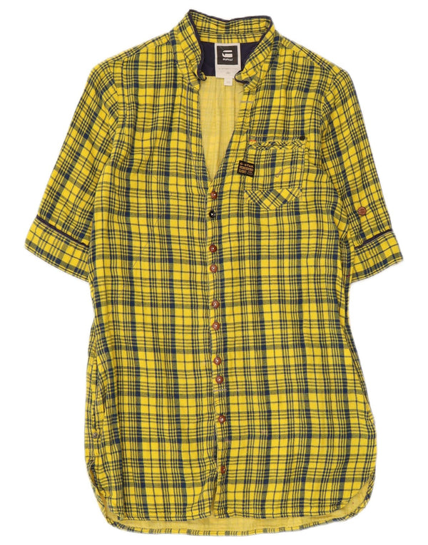 G-Star Womens Short Sleeve Longline Shirt UK 6 XS Yellow Check Cotton