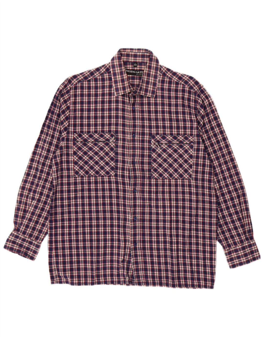 Rosengarten Mens Flannel Shirt Size 41/42 Large Blue Check Cotton