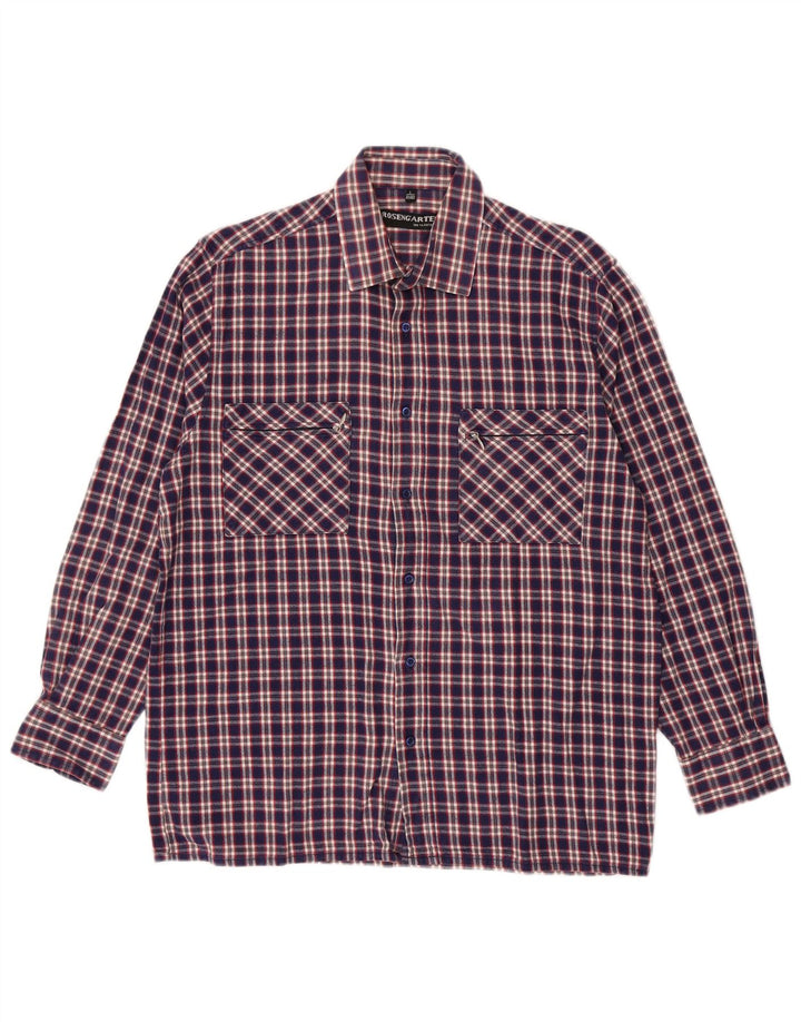 Rosengarten Mens Flannel Shirt Size 41/42 Large Blue Check Cotton