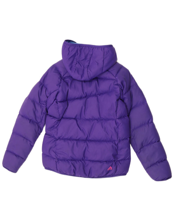 Adidas Girls Hooded Padded Jacket 11-12 Years Purple Nylon