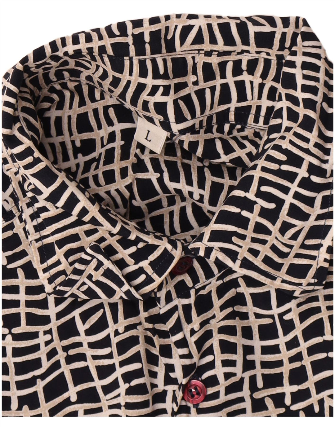 Vintage Mens Short Sleeve Shirt Large Black Geometric