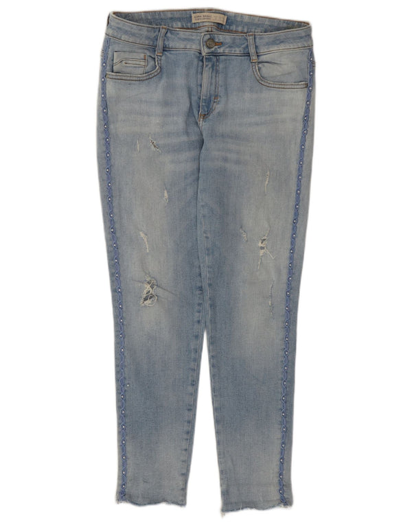 Zara Womens Distressed Skinny Jeans EU 38 Small W28 L26 Blue Cotton
