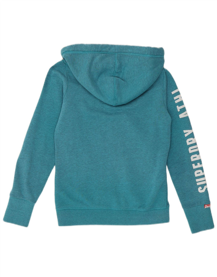 Superdry Womens Zip Hoodie Sweater UK 10 Small Turquoise Cotton