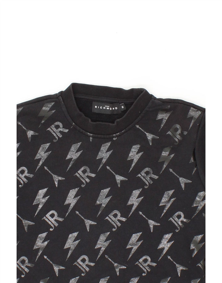 RICHMOND Boys Graphic Sweatshirt Jumper 7-8 Years Black Geometric Cotton Vintage Richmond and Second-Hand Richmond from Messina Hembry 