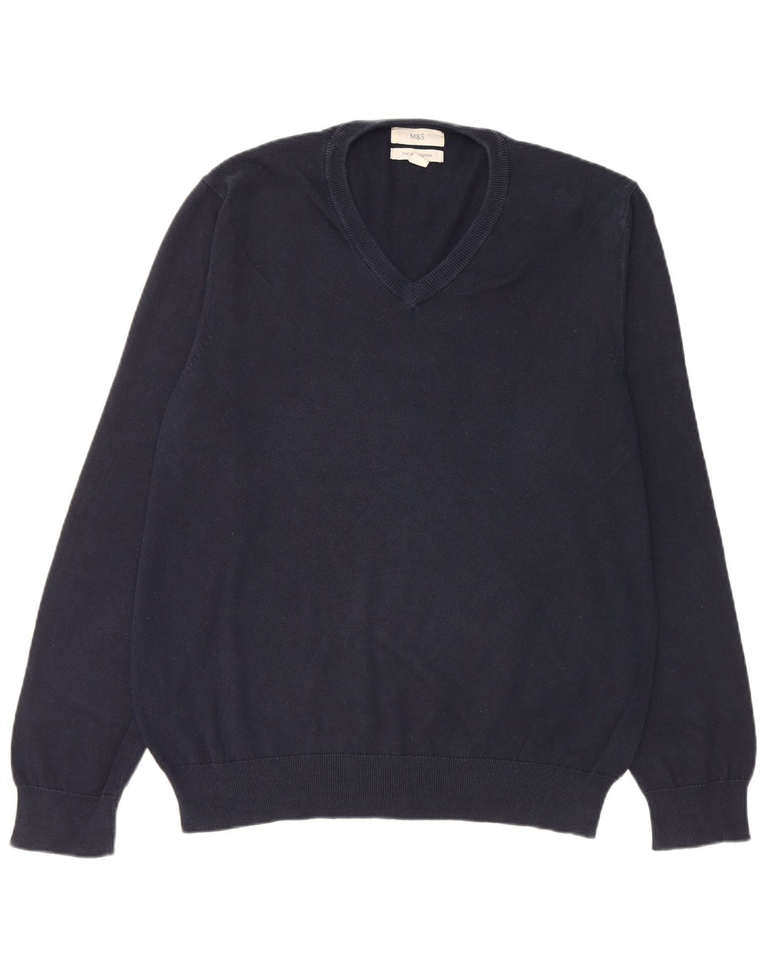 Marks & Spencer Mens V-Neck Jumper Sweater Large Navy Blue Cotton