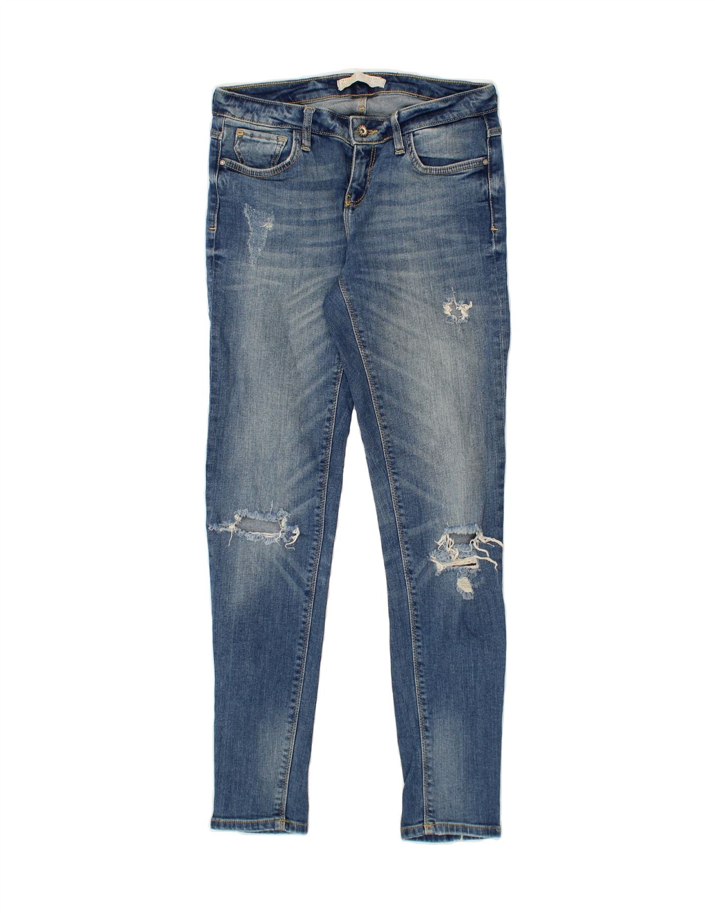 ZARA Womens Distressed Skinny Jeans EU 36 Small W24 L30 Blue