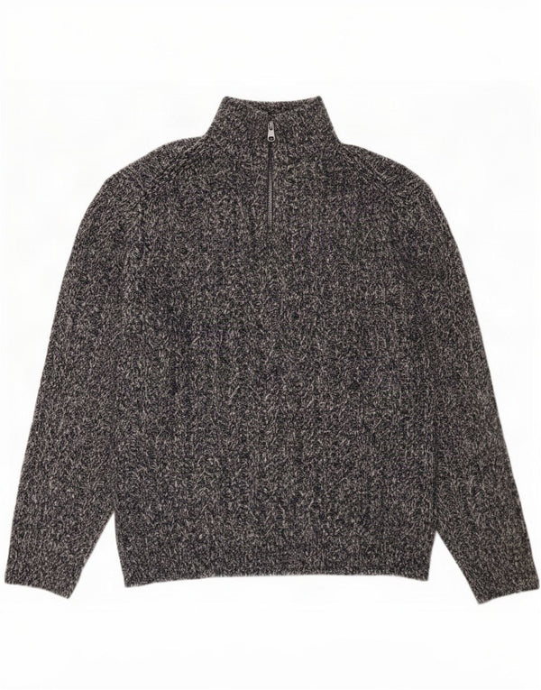 Marks & Spencer Mens Zip Neck Jumper Sweater 2XL Blue Flecked Acrylic