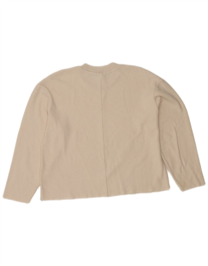 Zara Womens Crop Crew Neck Jumper Sweater UK 14 Medium White Polyester