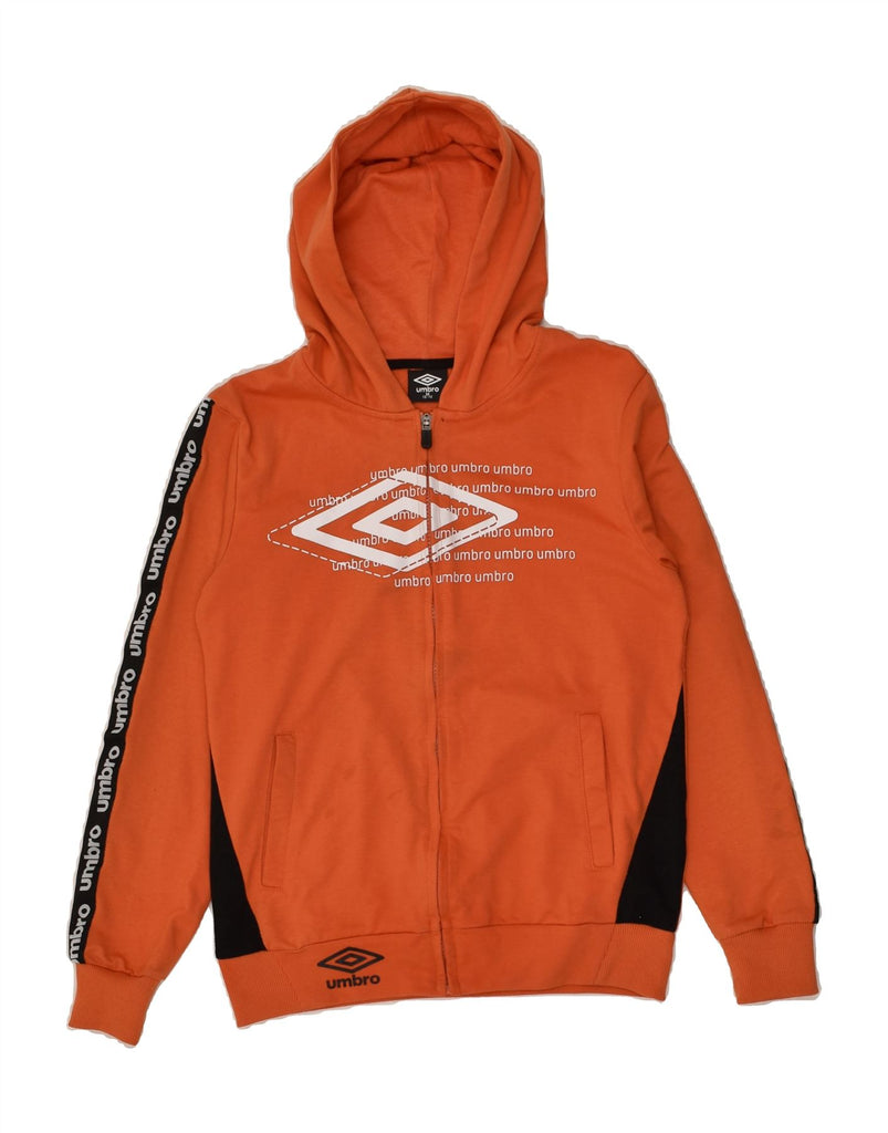 UMBRO Boys Graphic Zip Hoodie Sweater 13-14 Years Medium Orange Cotton | Vintage Umbro | Thrift | Second-Hand Umbro | Used Clothing | Messina Hembry 