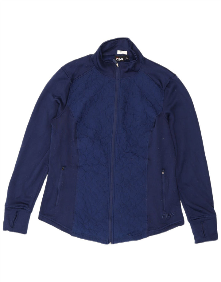 FILA Womens Tracksuit Top Jacket UK 16 Large Navy Blue Polyester