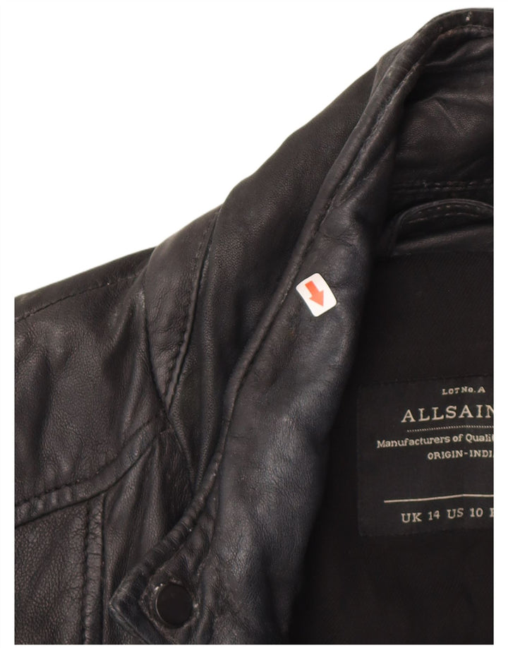 All Saints Womens Leather Biker Jacket UK 14 Large Black Leather