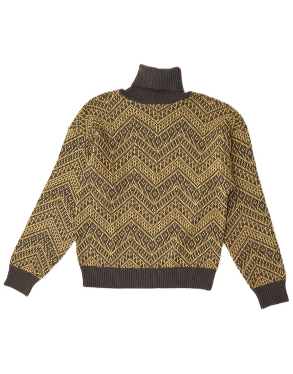 Vintage Womens Roll Neck Jumper Sweater UK 14 Medium Yellow Chevron