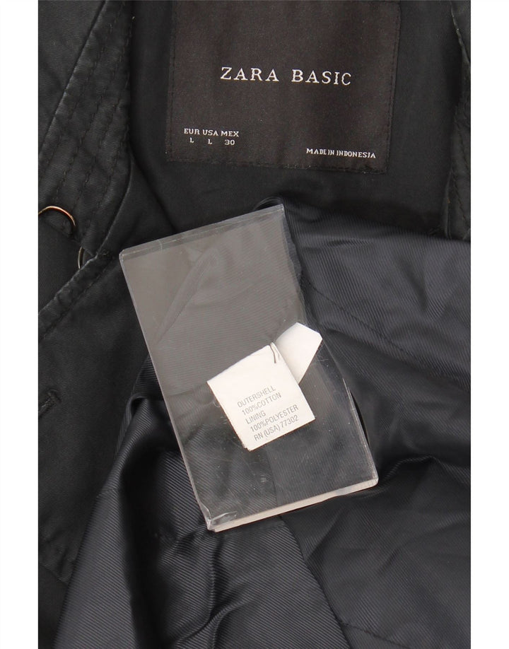 Zara Womens Trench Coat UK 16 Large Black Cotton