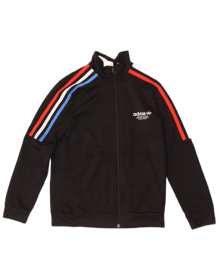 Adidas Boys Tracksuit Top Jacket 9-10 Years Black Colourblock Polyester