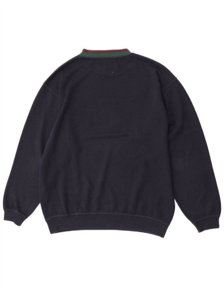 Vintage Mens Graphic Regular Fit Sweatshirt Jumper Large Navy Blue Cotton