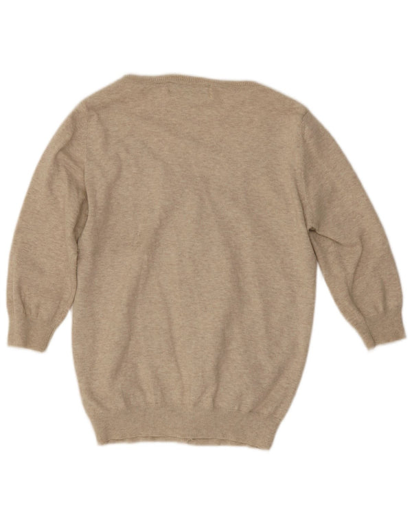 Zara Womens 3/4 Sleeve Cardigan Sweater UK 14 Large Beige Cotton