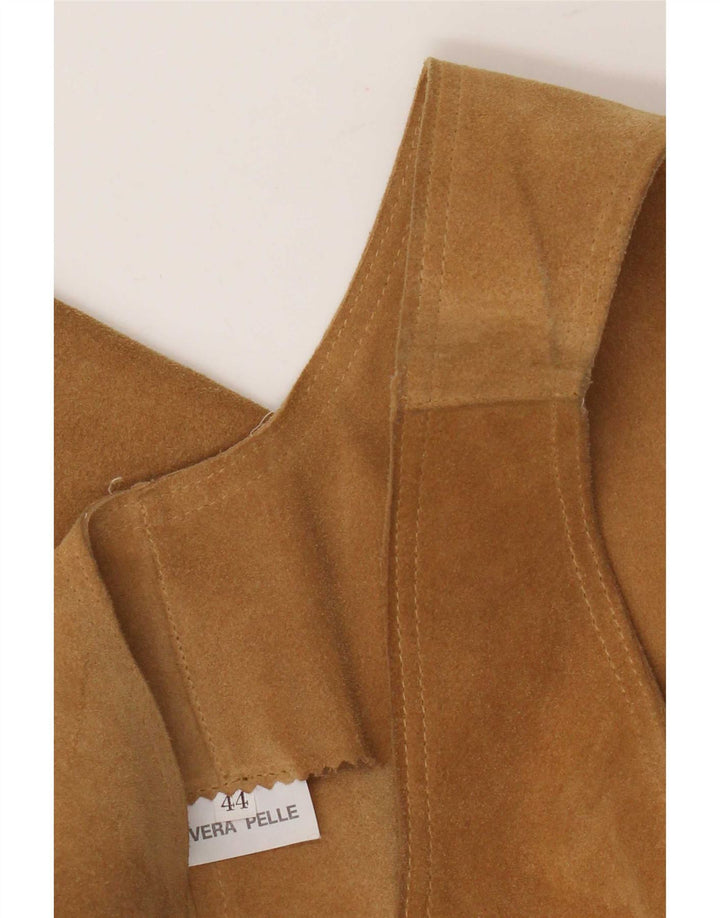Vintage Womens Sleeveless Suede Dress IT 44 Medium Beige Leather
