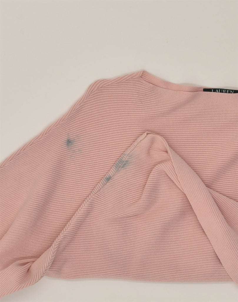 RALPH LAUREN Womens Boat Neck Jumper Sweater UK 14 Medium Pink Cotton | Vintage Ralph Lauren | Thrift | Second-Hand Ralph Lauren | Used Clothing | Messina Hembry 