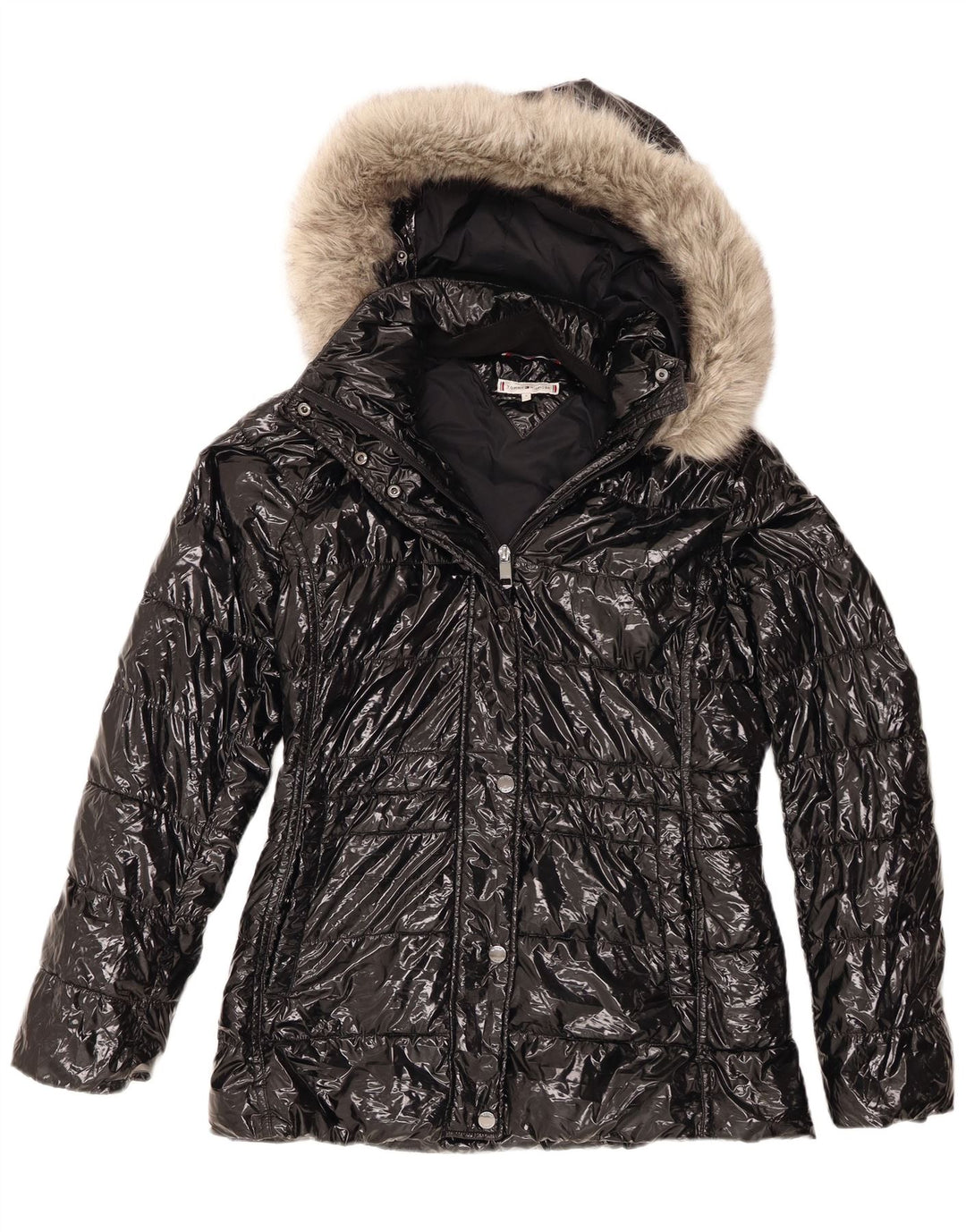 Tommy Hilfiger Womens Hooded Padded Jacket UK 10 Small Black Polyamide