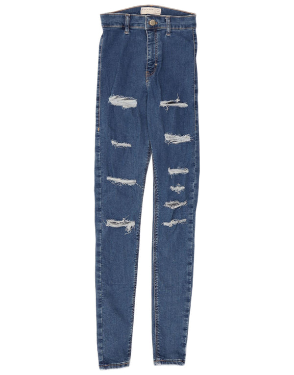 Topshop Womens Joni Distressed Skinny Jeans W25 L30 Blue Cotton
