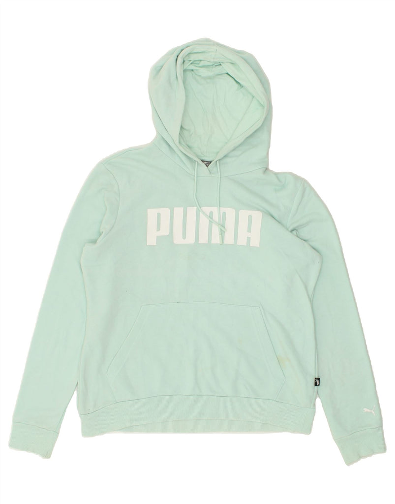 PUMA Womens Graphic Hoodie Jumper UK 14 Large Green Cotton | Vintage Puma | Thrift | Second-Hand Puma | Used Clothing | Messina Hembry 