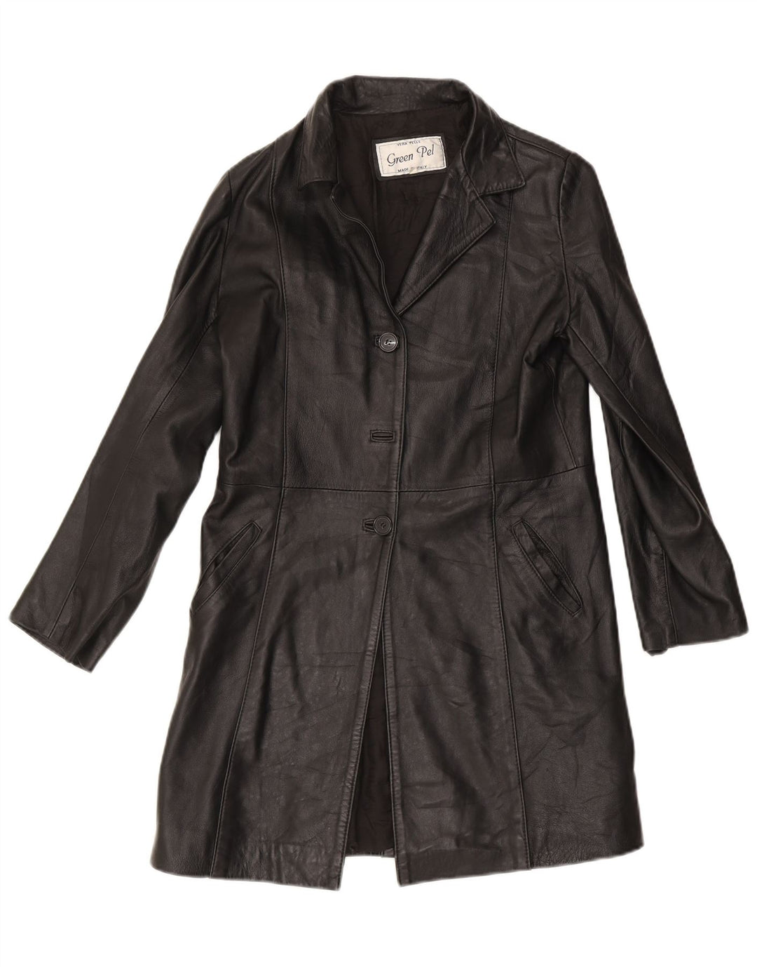 Vintage Womens Leather Coat IT 46 Large Black