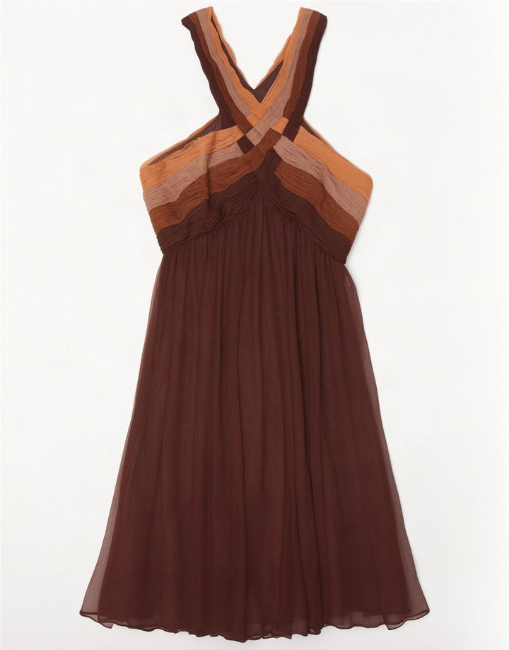 Monsoon Womens A-Line Dress UK 14 Large Brown Colourblock Polyester