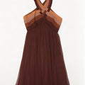 Monsoon Womens A-Line Dress UK 14 Large Brown Colourblock Polyester