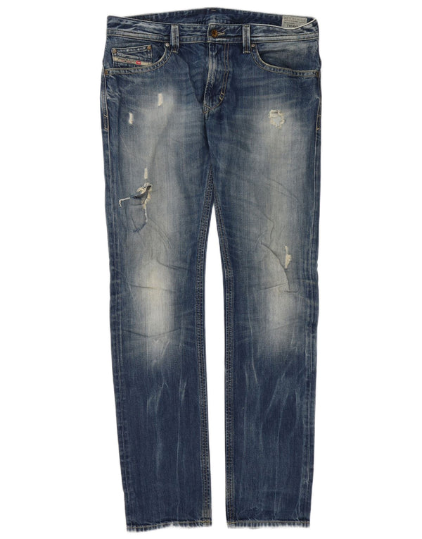 Diesel Mens Thavar Distressed Slim Skinny Jeans W34 L34 Blue Cotton