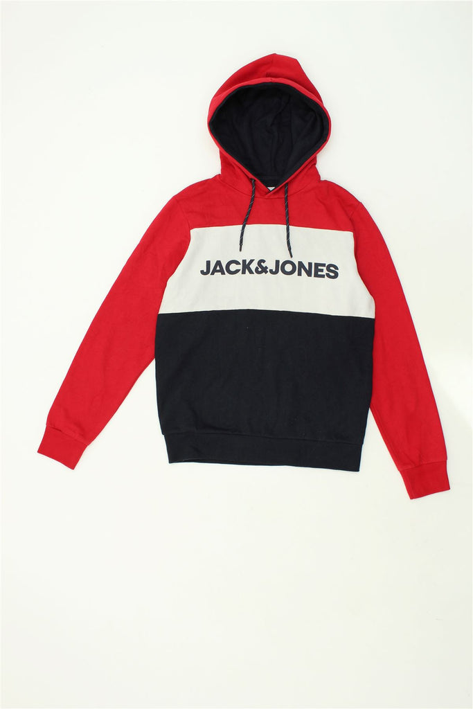 JACK & JONES Mens Graphic Hoodie Jumper Small Red Colourblock Cotton | Vintage Jack & Jones | Thrift | Second-Hand Jack & Jones | Used Clothing | Messina Hembry 