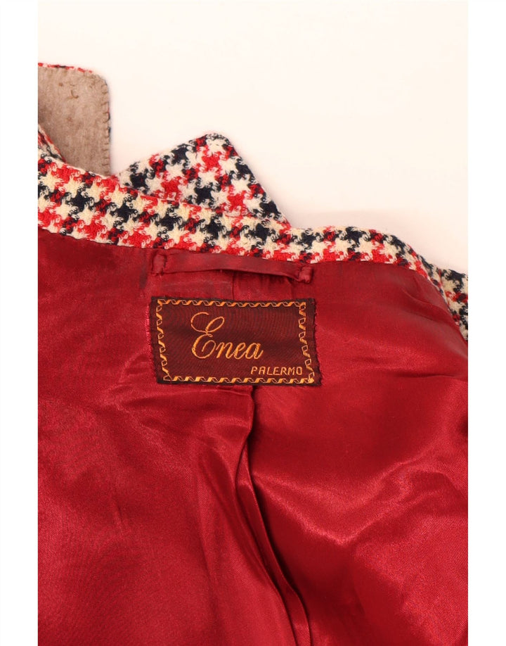 Vintage Womens 3/4 Sleeve Blazer Jacket UK 16 Large Red Houndstooth