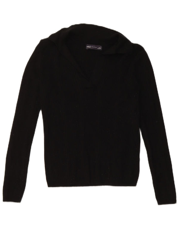 Marks & Spencer Womens Crop Polo Neck Jumper Sweater UK 8 Small Black