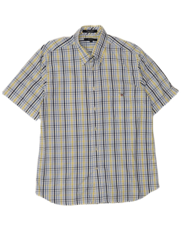 Gant Mens Short Sleeve Regular Fit Shirt Medium Blue Check Cotton
