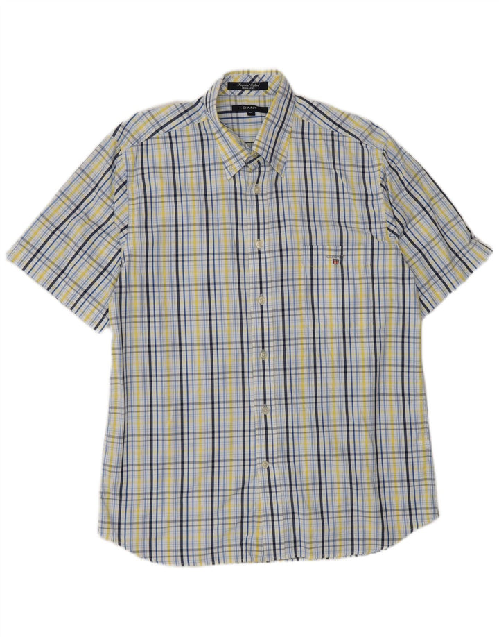 Gant Mens Short Sleeve Regular Fit Shirt Medium Blue Check Cotton