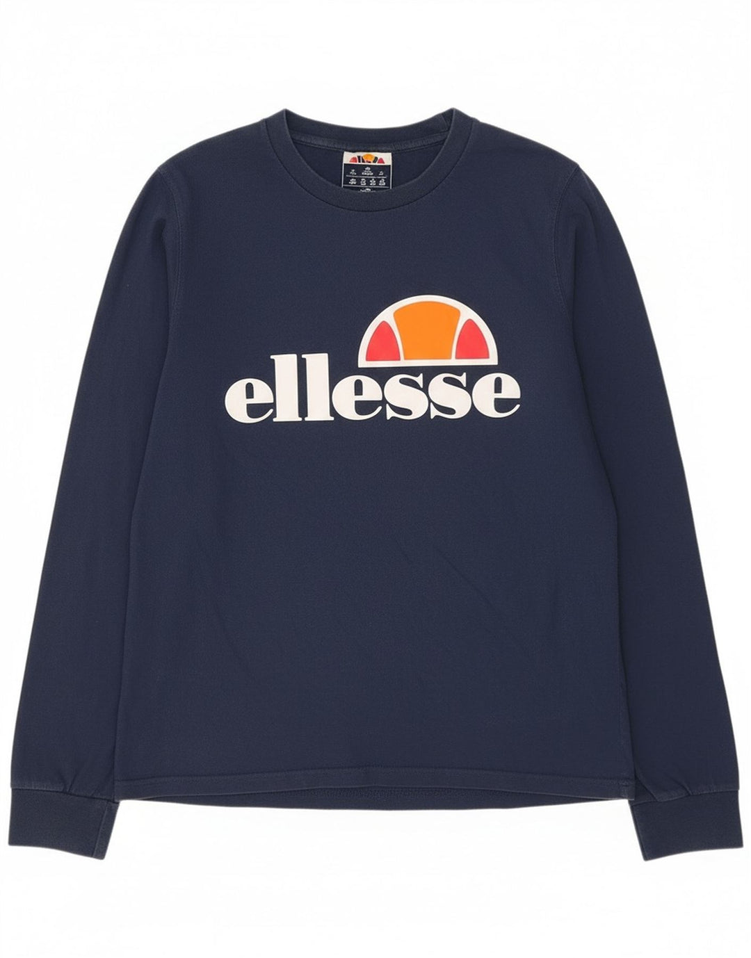 Ellesse Womens Graphic Top Long Sleeve UK 12 Medium Navy Blue Cotton