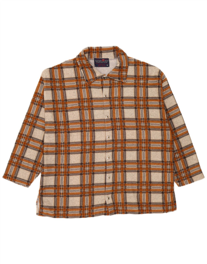 Vintage Womens Oversized Overshirt Flannel Shirt UK 14 Medium Beige Check