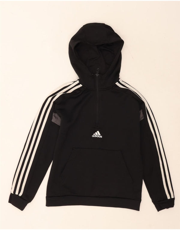 Adidas Girls Zip Neck Hoodie Jumper 11-12 Years Black Colourblock Polyester