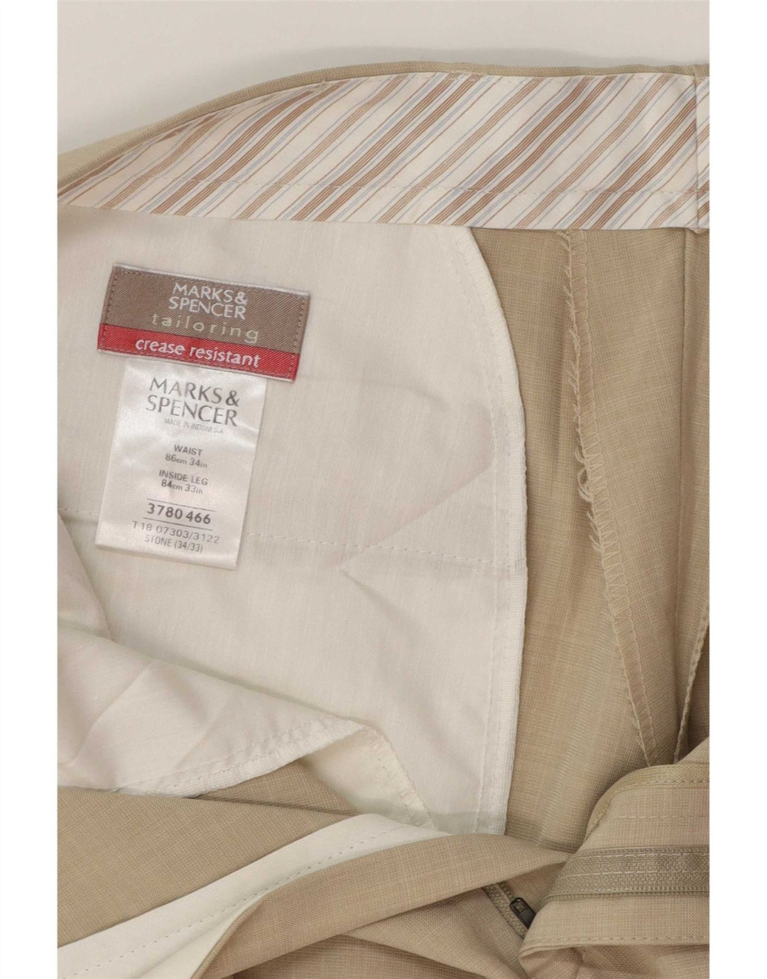 Marks & Spencer Mens Straight Suit Trousers W34 L28 Beige Polyester