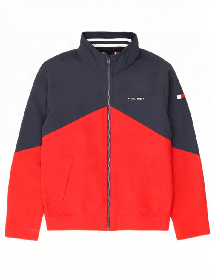 Tommy Hilfiger Mens Hooded Bomber Jacket UK 38 Medium Navy Blue Colourblock
