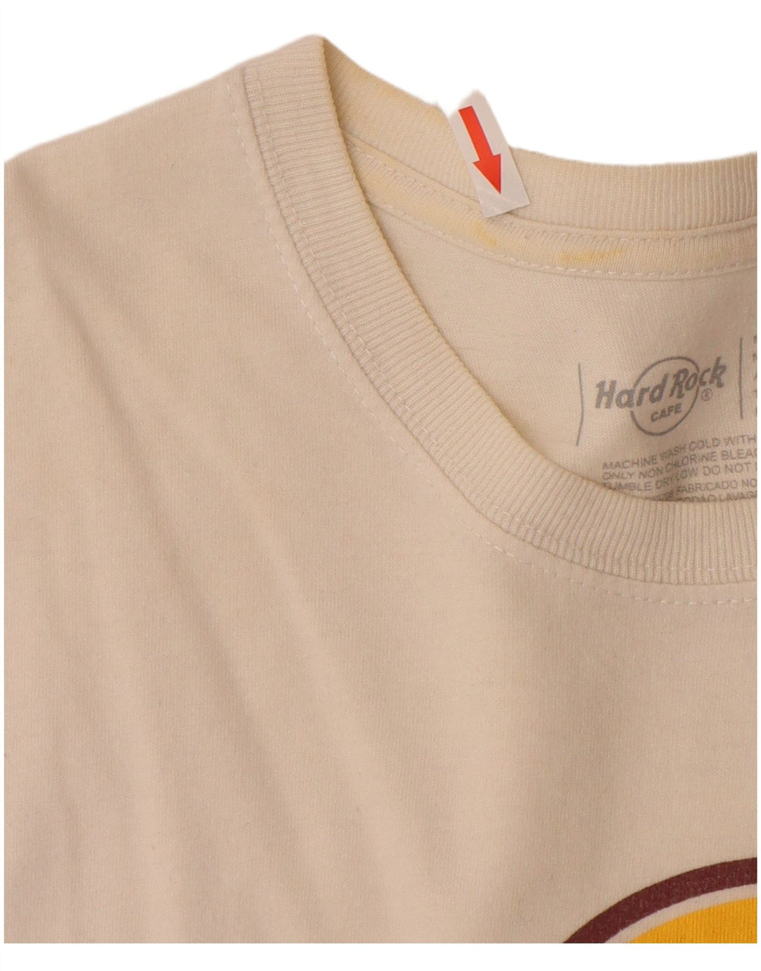 Hard Rock Cafe Mens Lisboa Graphic T-Shirt Top Medium Off White Cotton