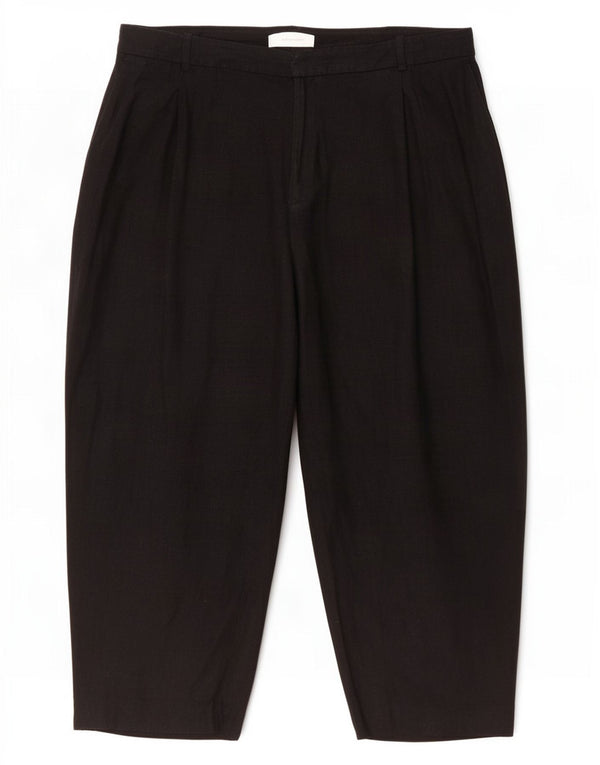 Zara Womens High Waist Loose Fit Capri Trousers UK 18 XL W32 L24 Black