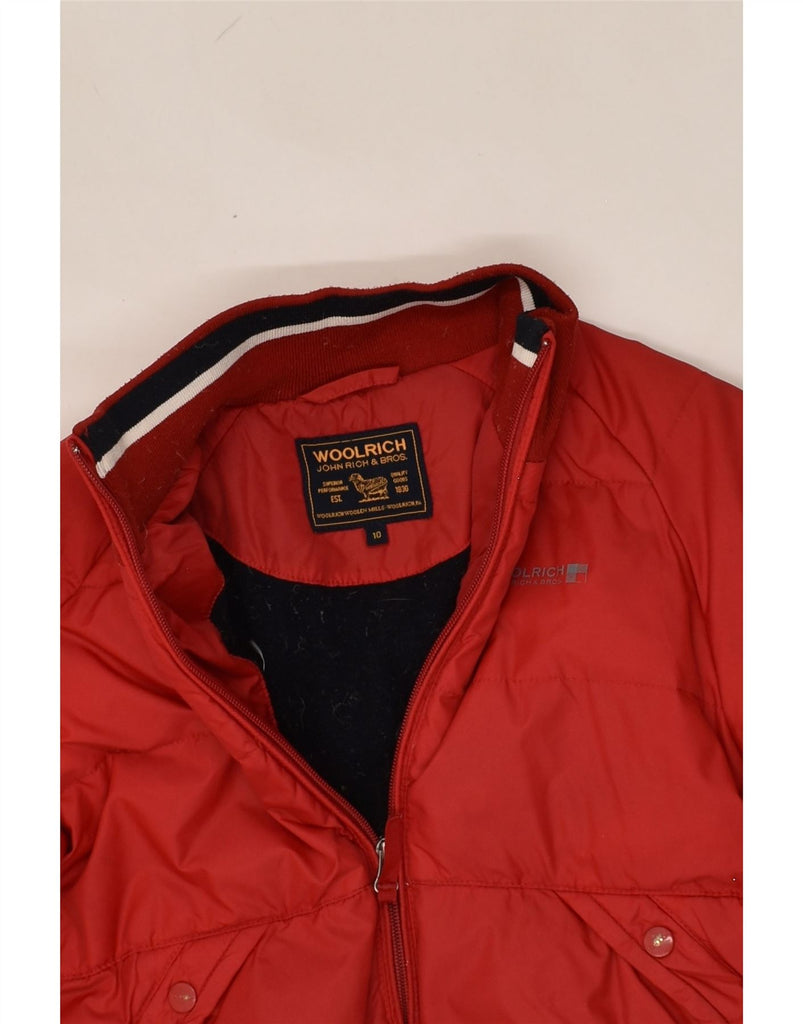 WOOLRICH Boys Graphic Bomber Padded Jacket 9-10 Years Red Polyester | Vintage Woolrich | Thrift | Second-Hand Woolrich | Used Clothing | Messina Hembry 