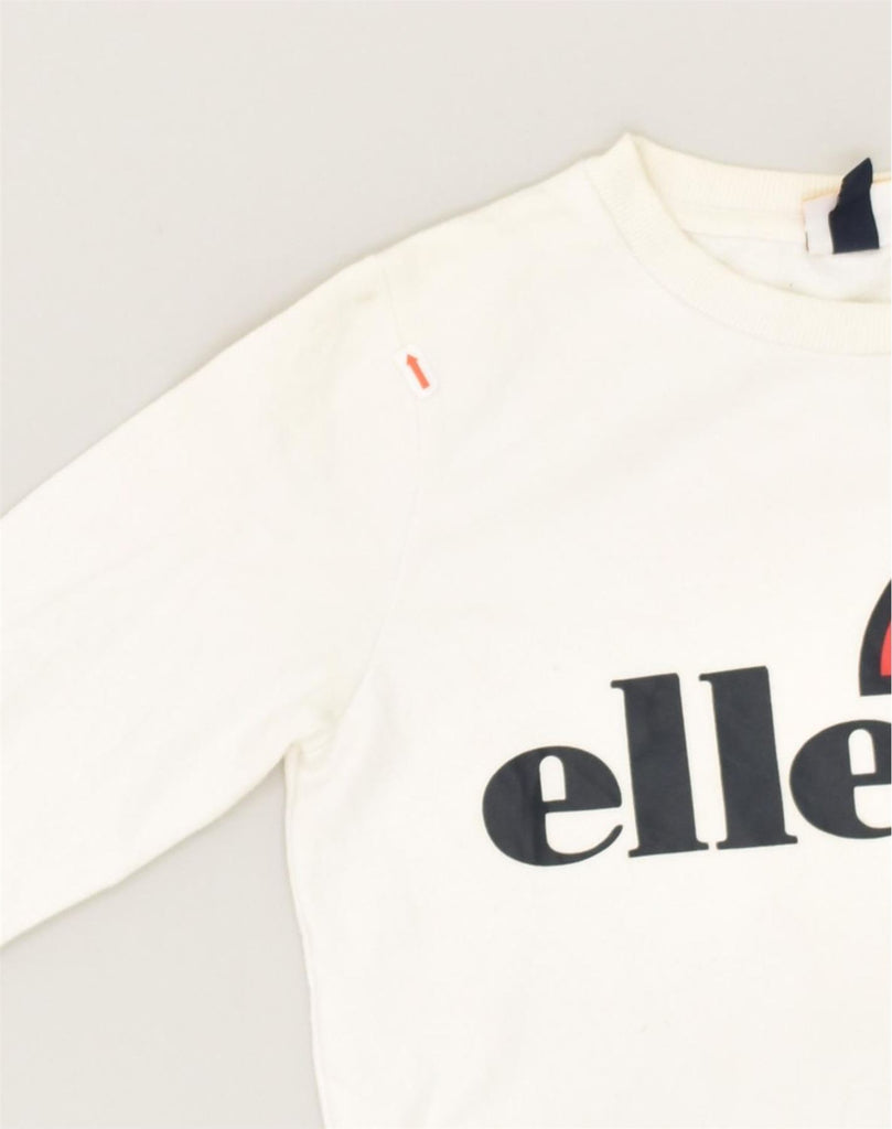 ELLESSE Womens Graphic Sweatshirt Jumper US 6 Medium White Cotton | Vintage Ellesse | Thrift | Second-Hand Ellesse | Used Clothing | Messina Hembry 