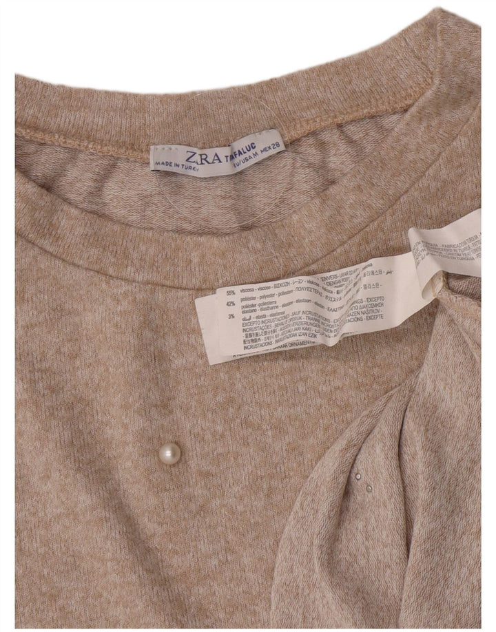 Zara Womens 3/4 Sleeve Blouse Top UK 14 Medium Beige Flecked Viscose