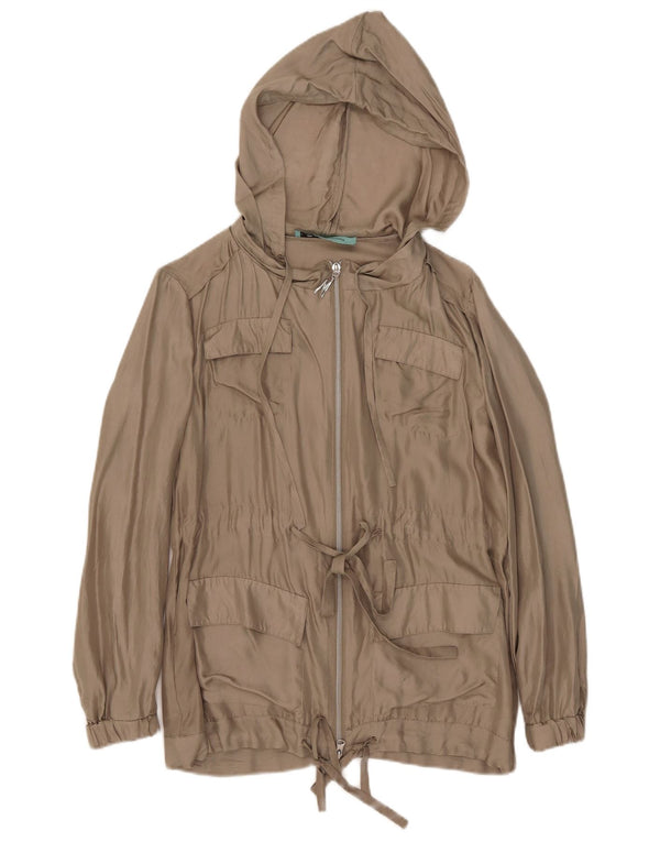 Guess By Marciano Womens Hooded Utility Jacket IT 40 Small Beige Silk