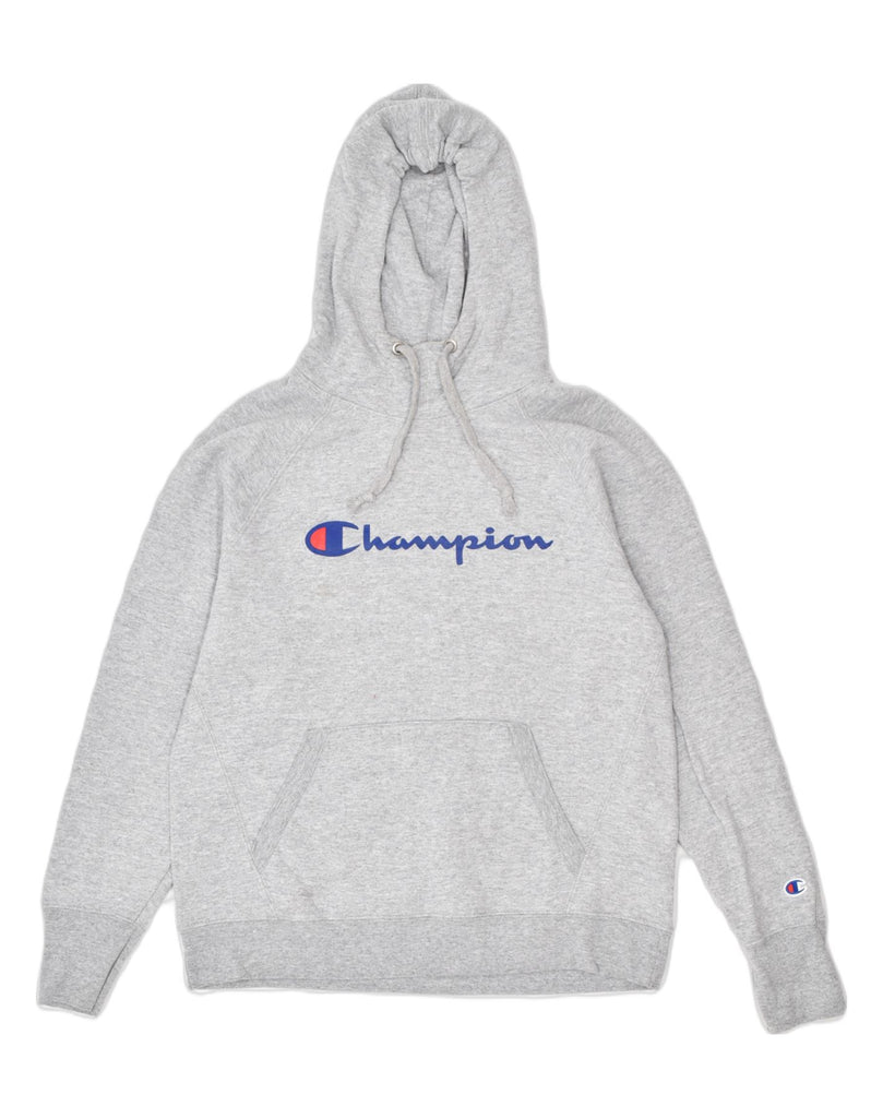 CHAMPION Womens Graphic Hoodie Jumper UK 14 Medium Grey Cotton | Vintage Champion | Thrift | Second-Hand Champion | Used Clothing | Messina Hembry 