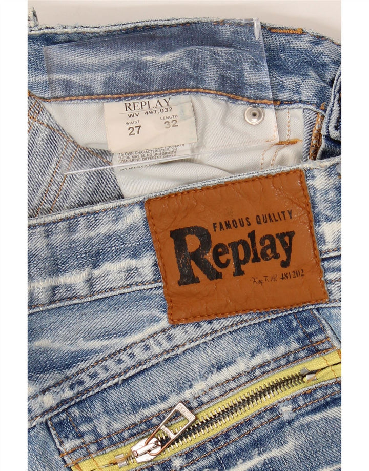 Replay Womens Distressed Slim Jeans W27 L32 Blue Cotton